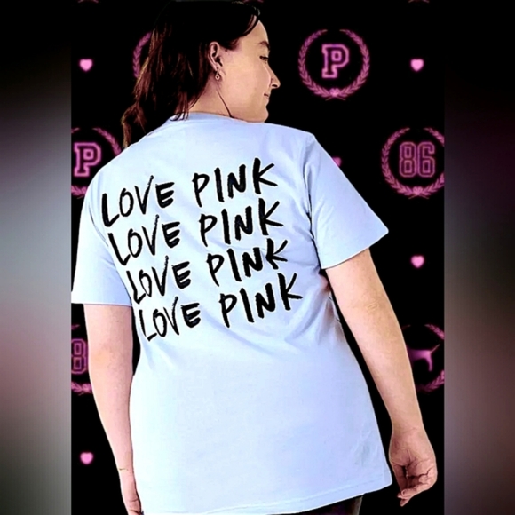 Victoria's Secret PINK Arctic Ice Varsity Crew Short Sleeve Tee Size XL - Picture 5 of 6